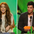Miley Cyrus and Taylor Lautner at Nickelodeon’s 23rd Annual Kids’ Choice Awards at Pauley Pavilion at UCLA on March 27, 2010