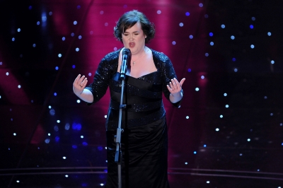 Susan Boyle sings at the 60th Sanremo Song Festival at the Ariston Theatre in San Remo, Italy on February 16, 2010 