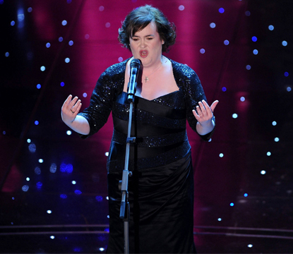 Susan Boyle sings at the 60th Sanremo Song Festival at the Ariston Theatre in San Remo, Italy on February 16, 2010 