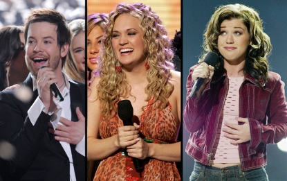 David Cook, Carrie Underwood and Kelly Clarkson on stage during their crowning ‘Idol’ moments