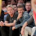 Gordon Ramsay and pal David Beckham attend a game between the Portland Trail Blazers and the Los Angeles Lakers at Staples Center, LA, April 11, 2010