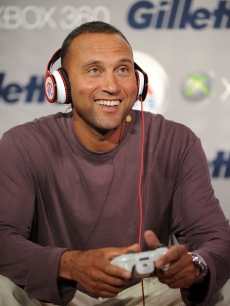 Derek Jeter channels his inner video gamer at the Gillette - EA SPORTS Champions of Gaming Global Finals at ARENA Event Space on April 14, 2010 in New York City