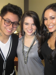 “American Idol’s” Andrew Garcia and Katie Stevens with Accesshollywood.com’s Laura Saltman