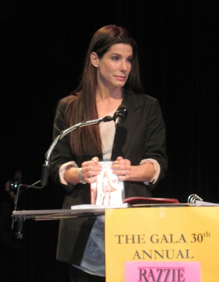 Sandra Bullock addresses the audience at the Razzie Awards on March 6, 2010