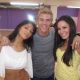 “Dancing With The Stars” Derek Hough and Nicole Scherzinger pose at a rehearsal with Accesshollywood.com’s Laura Saltman