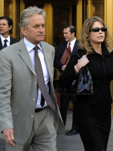Michael Douglas and his former wife Diandra Luker leave New York Federal Court after their son, Cameron Douglas was sentenced to 5 years for possession of methamphetamines with the intent to distribute, NYC, April 20, 2010