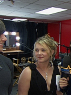 AccessHollywood.com’s Laura Saltman with Tim Urban and Crystal Bowersox at ‘American Idol’