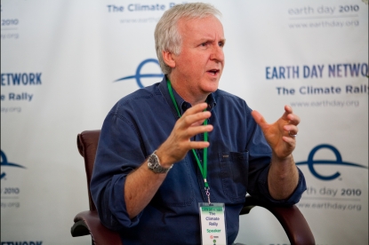 James Cameron speaks with the media at the Climate Rally on the National Mall on April 25, 2010 in Washington, D.C.