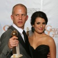 Ryan Murphy poses with Lea Michele and his trophy for Best Television Series-Comedy or Musical for ‘Glee’ in the photo room at the 67th Annual Golden Globe Awards at the Beverly Hilton Hotel in Beverly Hills, California, January 17, 2010