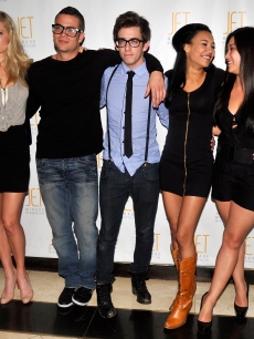 ‘Glee’ stars Heather Morris, Mark Salling, Kevin McHale, Naya Rivera, and Jenna Ushkowitz arrive at the Mirage Hotel & Casino February 7, 2010 in Las Vegas, Nevada
