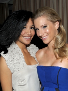 Naya Rivera and Heather Morris attend the celebration of Glee’s Golden Globe nominations with InStyle and 20th Century Fox held at Sunset Tower on January 9, 2010 in West Hollywood, California
