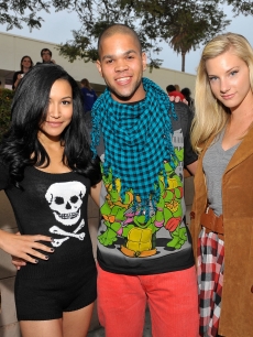 Naya Rivera, Dijon Talton, and Heather Morris attend the ‘Glee’ premiere event screening at Santa Monica High School on May 11, 2009 in Santa Monica, California