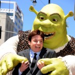 Mike Myers poses with Shrek, who was honored on The Hollywood Walk Of Fame, in Hollywood on May 20, 2010 