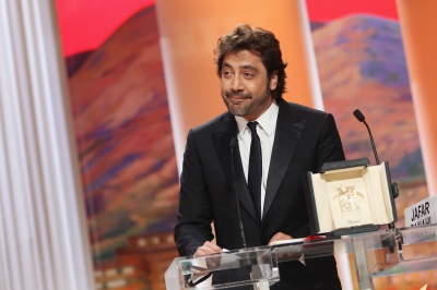 Javier Bardem accepts his award for Best Actor at the Palme d’Or ceremony at the 63rd Cannes Film Festival in Cannes, France, on May 23, 2010