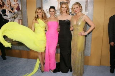 The cast of ‘Sex and the City 2,’ Sarah Jessica Parker, Kristin Davis, Cynthia Nixon and Kim Cattrall, pose for a photo at the premiere at Radio City Music Hall in New York City on May 24, 2010