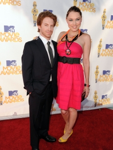 Seth Green and wife Clare Grant pose for photographers on the red carpet at the MTV Movie Awards at the Gibson Amphitheatre at Universal Studios in Universal City, Calif. on June 6, 2010