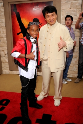 Jaden Smith and Jackie Chan pose at the ‘The Karate Kid’ premiere after party at Mann Village Theatre in Westwood, Calif., on June 7, 2010