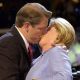 Then-Vice President Al Gore kisses his wife Tipper as he steps onto the stage at the Democratic National Convention in Los Angeles on Aug. 17, 2000