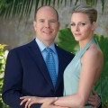 Prince Albert II of Monaco poses with his fiancee Charlene Wittstock on the announcement of their engagement at the Palais de Monaco