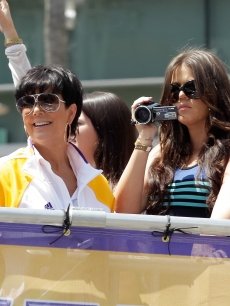 Kris Jenner and Khloe Kardashian celebrate at the victory parade for the Los Angeles Lakers in Los Angeles, Calif., on June 21, 2010
