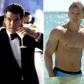 Pierce Brosnan as James Bond in “Die Another Day,” 2002 (left), and Daniel Craig in “Casino Royale,” 2006 (right)