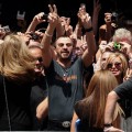 Ringo Starr celebrates his 70th birthday with a message of “Peace and Love” outside the Hard Rock Cafe Times Square in New York City on July 7, 2010