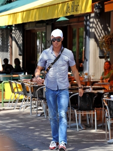 Sexy soccer star and new father Cristiano Ronaldo leaves after having lunch at Da Silvano Restaurant in New York City on July 5, 2010