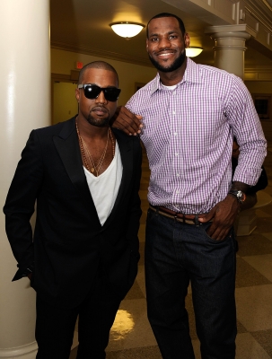 LeBron James and Kanye West pose backstage prior to LeBron’s announcement he was joining the Miami Heat at the Boys & Girls Club of America in Greenwich, Conn., on July 8, 2010