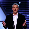 Minnesota Vikings quarterback Brett Favre looks dashing as he speaks on stage during the ESPY Awards at Nokia Theatre L.A. Live in Los Angeles on July 14, 2010