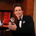 Eddie Redmayne poses with his award for Best Performance by a Featured Actor in a play, at the 64th Annual Tony Awards, New York City, June 13, 2010