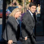 John Stamos arrives at the federal courthouse for the second day of an extortion trial, in which Stamos was the alleged victim, in U.S. District Court in Marquette, Mich. on July 13, 2010