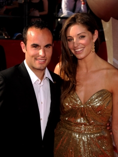 Landon Donovan and wife Bianca Kajlich arrive at the 2010 ESPY Awards at Nokia Theatre L.A. Live in Los Angeles, California on July 14, 2010 