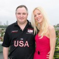 Tareq Salahi and Michaele Salahi pose at a press conference with the USA Polo Team in Melbourne, Australia on February 4, 2010 