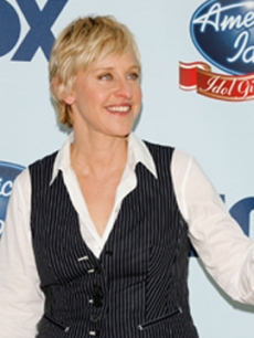 Ellen DeGeneres poses in the press room during the “American Idol Gives Back” event, held at the Walt Disney Concert Hall, Los Angeles, April 25, 2007