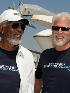 Morgan Freeman and Ted Danson attend the Nautica & Celebrities Join Oceana to Support Gulf of Mexico Expedition at Gulfport Marina in Gulfport, Mississippi, on August 24, 2010 