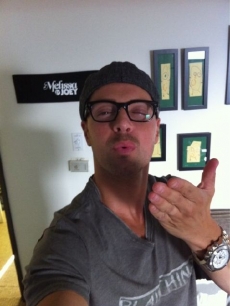 Joey Lawrence Tweets a photo of himself after he was hit by a script in the eye on the set of “Melissa & Joey” on August 26, 2010