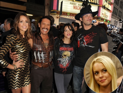 Jessica Alba, Danny Trejo, Michelle Rodriguez, and director Robert Rodriguez arrive at a screening “Machete” at the Orpheum Theater in Los Angeles on August 25, 2010 / Lindsay Lohan 