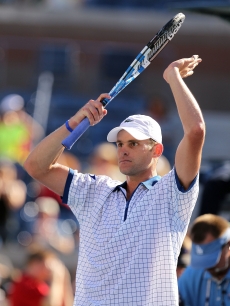 Andy Roddick celebrates after match point against Stephane Robert of France during the U.S. Open on August 30, 2010 
