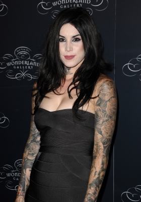 Kat Von D steps at the opening of Wonderland Gallery in West Hollywood on September 2, 2010 