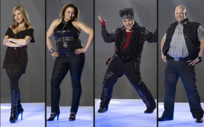 Judge Lisa Ann Walter, and contestants LaToya, Adamme and Michael from “Dance Your A** Off”