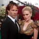 Newlyweds and “True Blood” co-stars Stephen Moyer and Anna Paquin pose on Access Hollywood’s platform at the Emmys, LA, Aug. 29, 2010