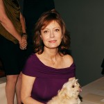 Susan Sarandon attends FIJI Water at the Donna Karan Collection Spring 2011 fashion show (with her dog) during Mercedes-Benz Fashion Week at 711 Greenwich Street, NYC, September 13, 2010