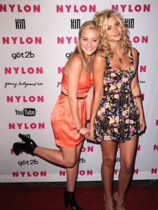 AJ and Aly Michalka arrive at the NYLON & YouTube Young Hollywood Party at the Roosevelt Hotel on May 12, 2010 in Hollywood, California