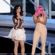 Katy Perry and Nicki Minaj speak onstage during the 2010 MTV Video Music Awards at NOKIA Theatre L.A. LIVE in Los Angeles on September 12, 2010
