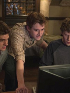 Andrew Garfield, Joseph Mazzello, Jesse Eisenberg and Patrick Maple in “The Social Network”
