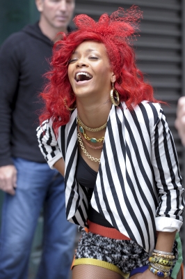 Rihanna films a music video in the Lower East Side of Manhattan in New York City on September 26, 2010