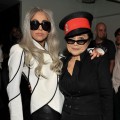 Lady Gaga and Yoko Ono pose backstage at the “We Are Plastic Ono Band” concert held at the Orpheum Theatre in Los Angeles on October 2, 2010 