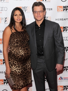A pregnant Luciana Barroso and Matt Damon attend the closing night premiere of “Hereafter” during the 48th New York Film Festival at Alice Tully Hall in New York City on October 10, 2010