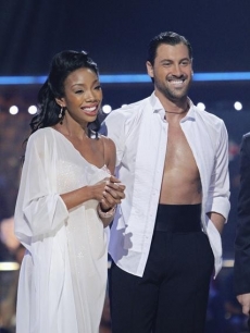 Brandy and Maksim await their ‘Dancing’ scores, Oct. 11, 2010