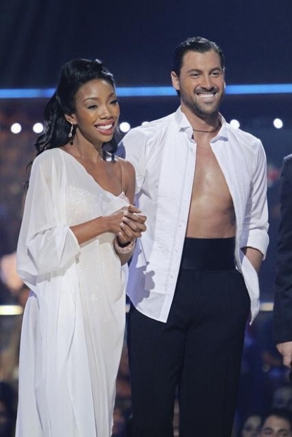 Brandy and Maksim await their ‘Dancing’ scores, Oct. 11, 2010